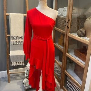 Badgley Miscka Elegant Red One-Shoulder Dress